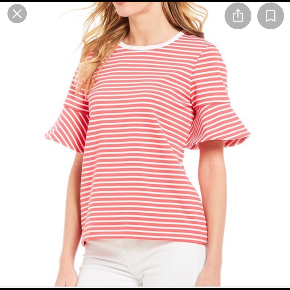 Draper James red stripe ponte ruffle sleeve shirt